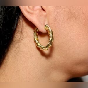 1970s Vintage Gold Plated Twisted Hoop Earrings